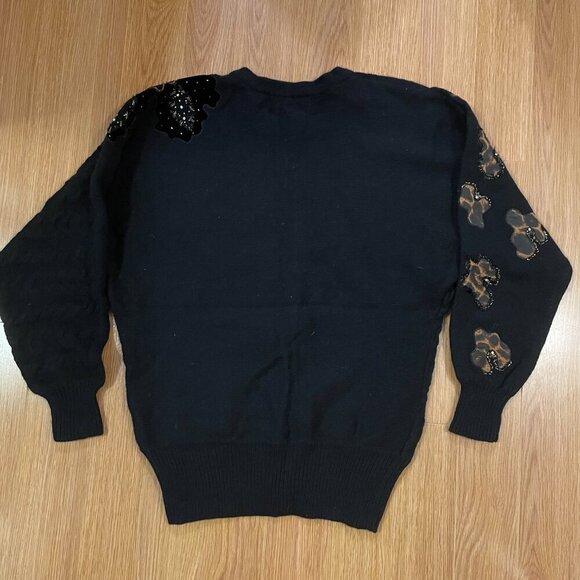 Vintage Made in Italy Wool Cardigan with Animal Print Accents Black - Picture 6 of 16